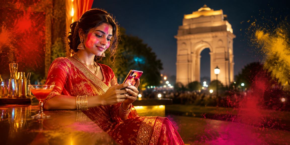 Delhi India Gate area with mobile cricket betting at night